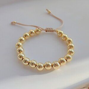 Woman 18K Gold Plated 6mm Bead Ball Chain Bracelet Bangle Anti-tarnish 8.7 in